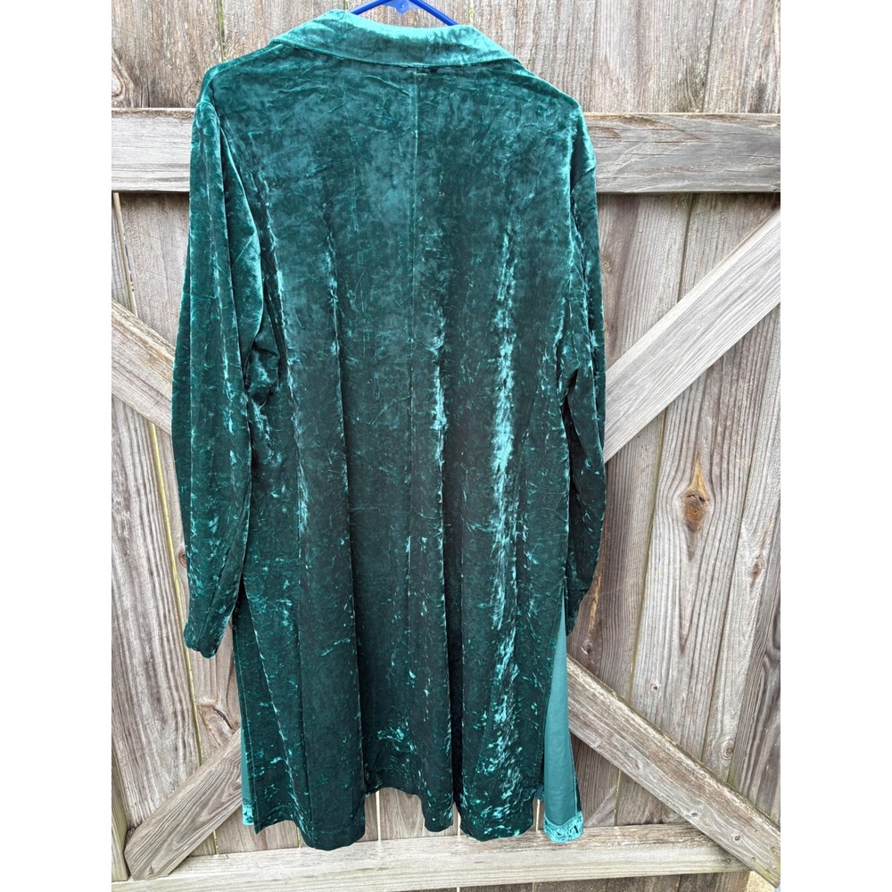 Cato Women XL Teal Crushed Velvet Duster Cardigan Open Front Longline Blazer - Picture 9 of 10